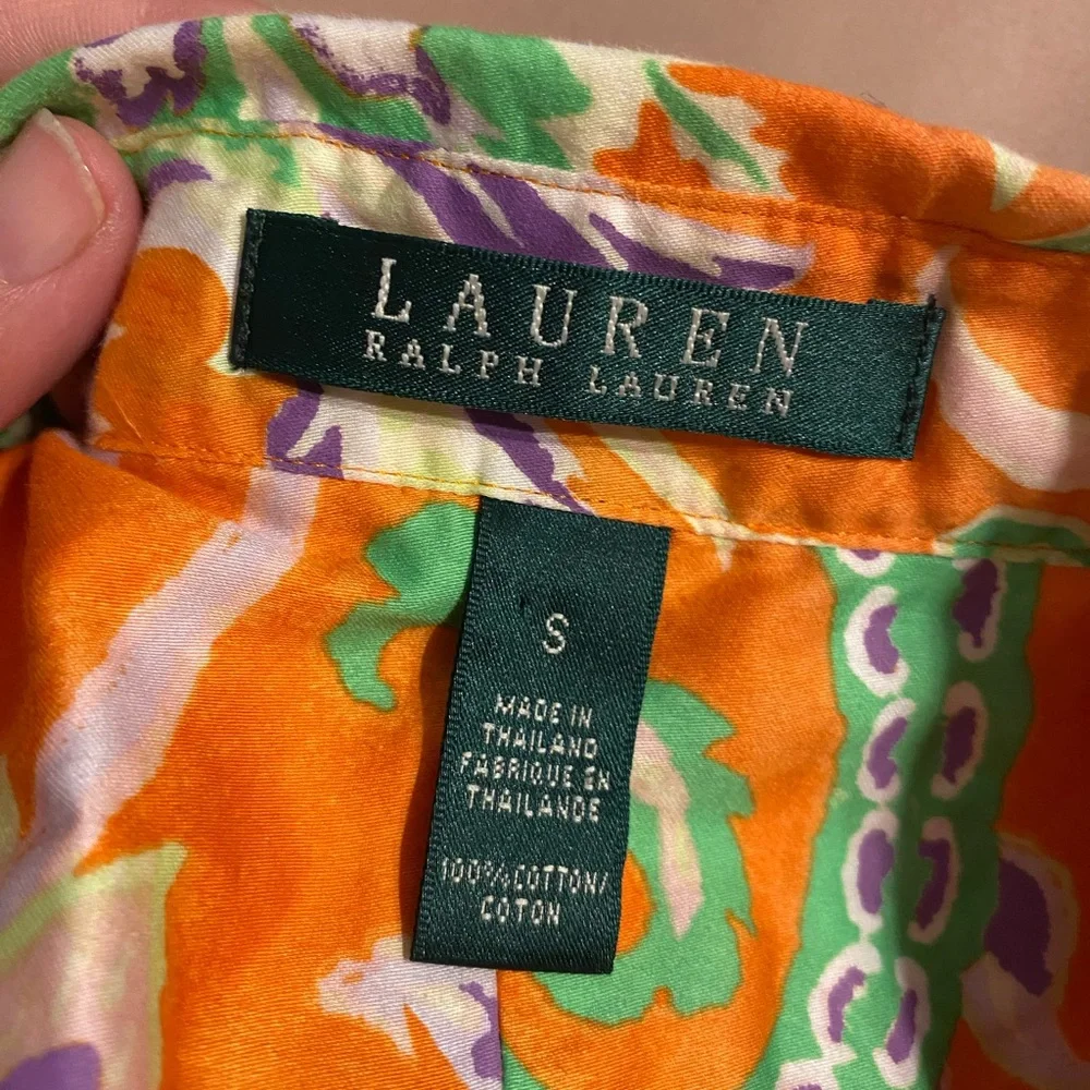 Lauren Ralph Lauren Paisley Button Down Shirt in Orange and Green - Picture 2 of 4